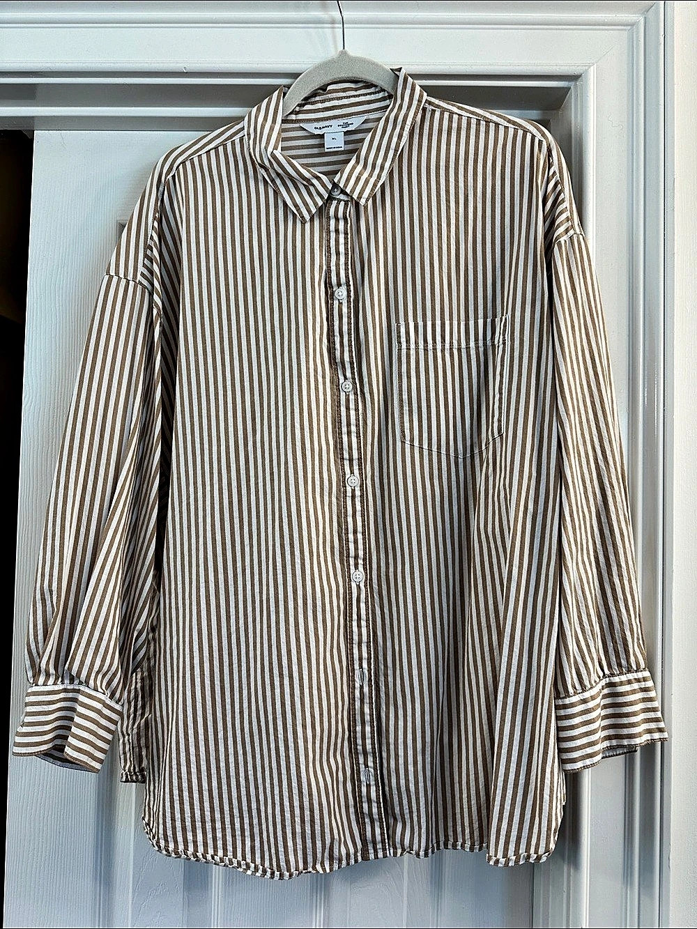 Old Navy The Boyfriend Shirt Brown & White Striped